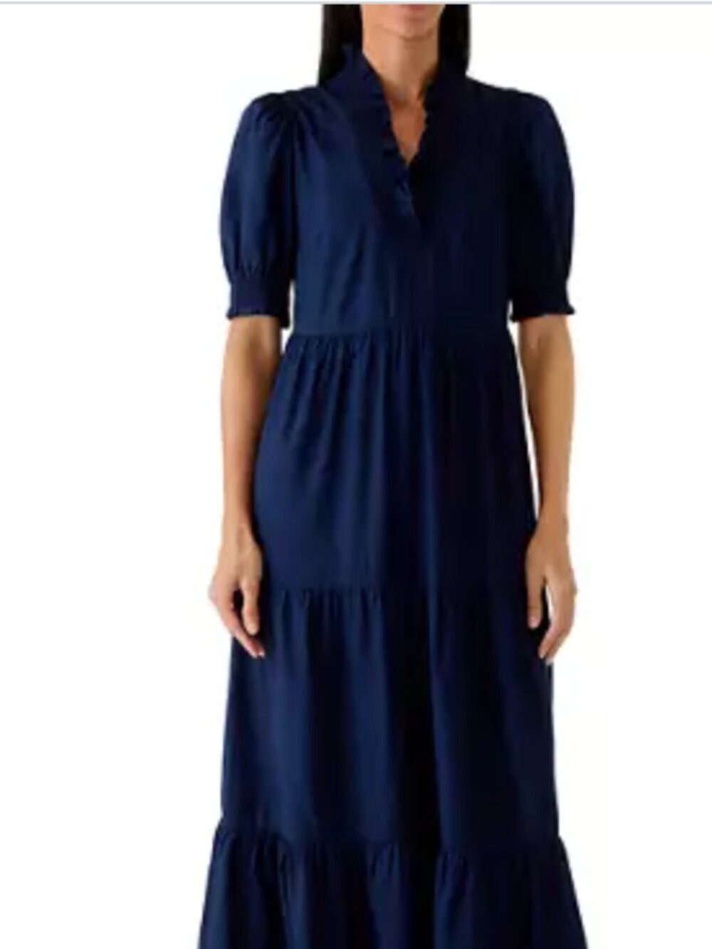 Crown & Ivy Ruffled Collar Midi Dress – Navy – Plus Size 3X